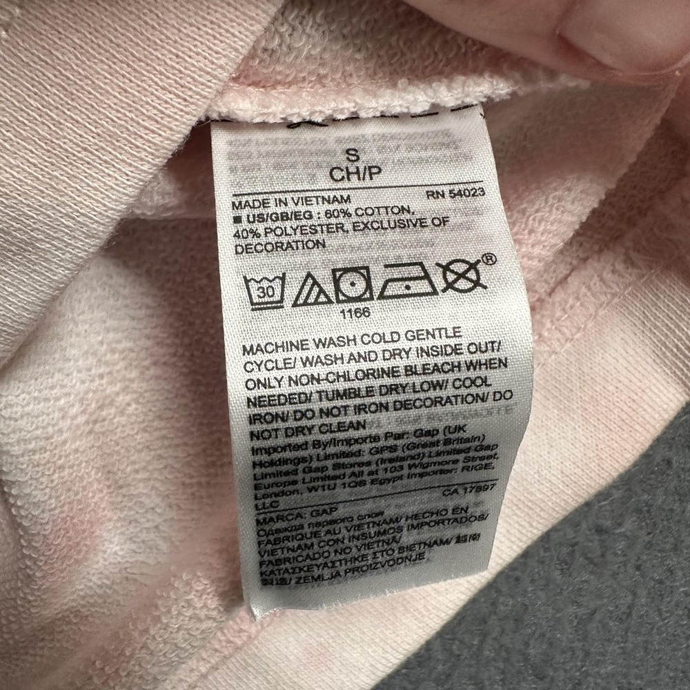 Gap Shirt Womens Small Pink Tie Dye Terry Raglan Short Sleeve GAP Logo Hibiscus - Picture 12 of 14